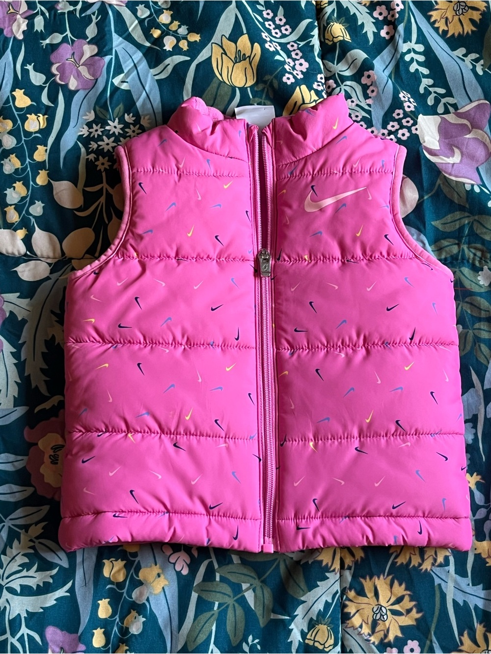 Nike Girls Hot Pink Puffer Vest with Tiny Multicolor Swooshes Girls Size 2T
